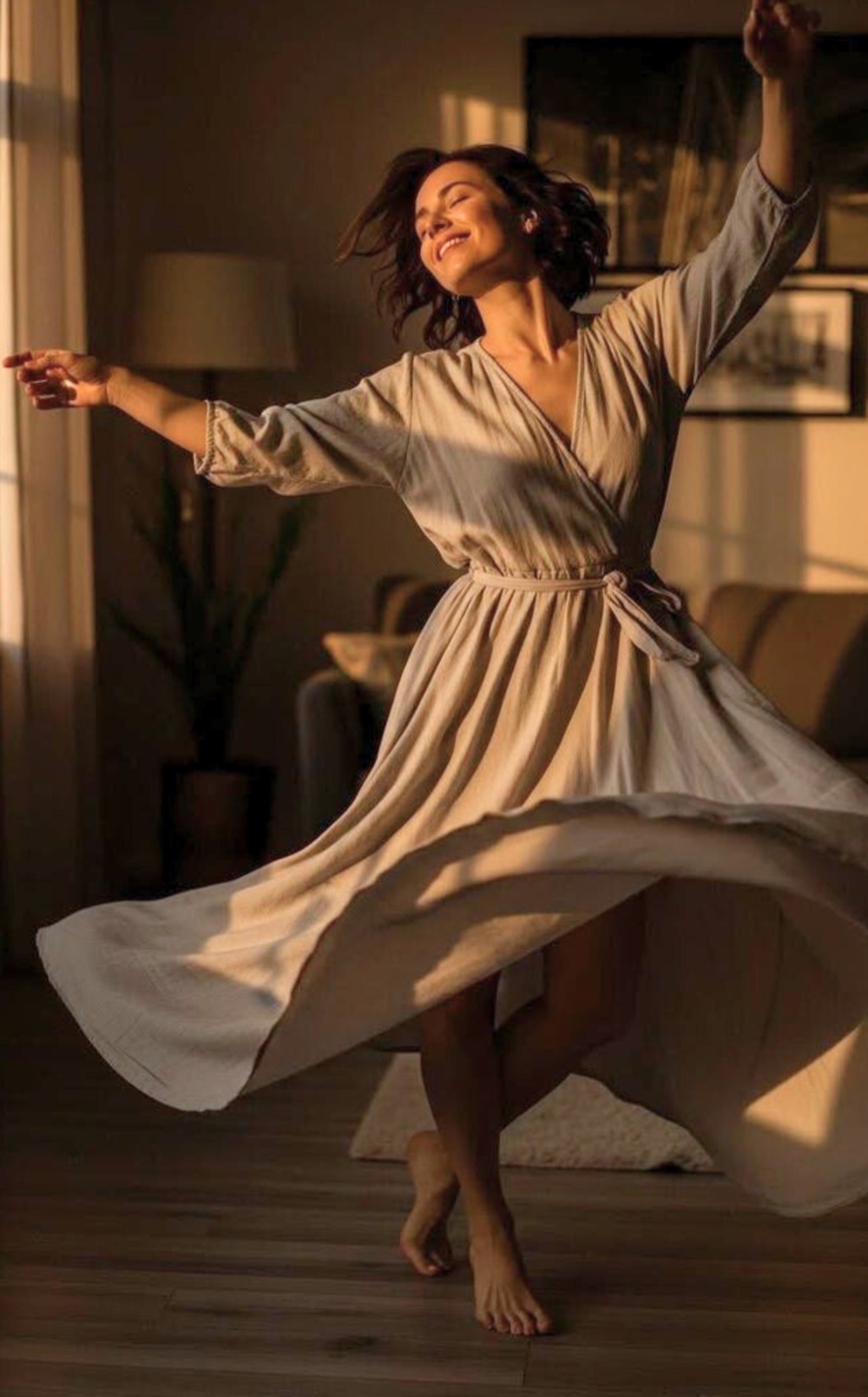 Femme dansant dans la lumière du soir